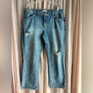 CAbi Size 14 Style # 5884 100% BF Boyfriend Jeans Bleach Splatter